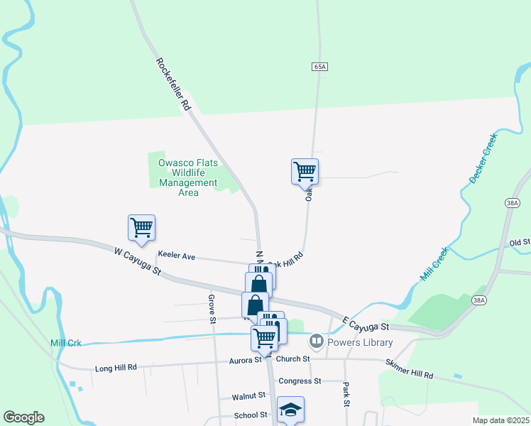 map of restaurants, bars, coffee shops, grocery stores, and more near 202 N Main St in Moravia