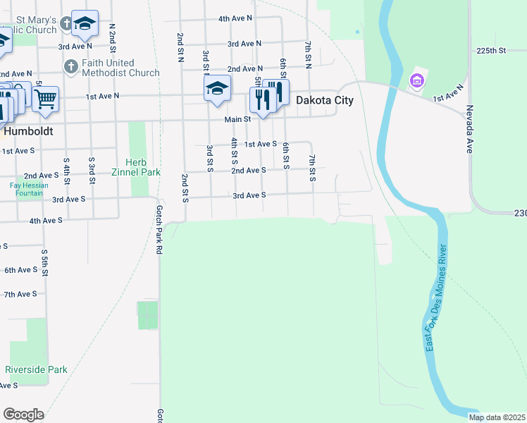 map of restaurants, bars, coffee shops, grocery stores, and more near 398 5th Street South in Dakota City
