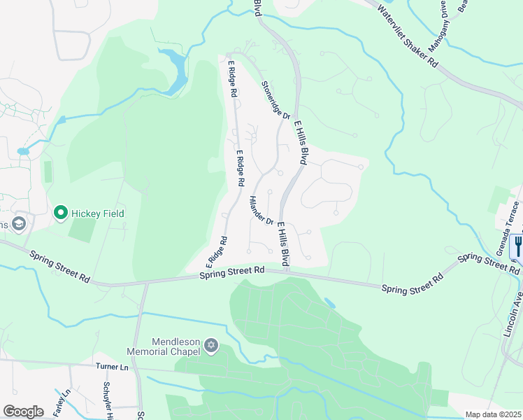 map of restaurants, bars, coffee shops, grocery stores, and more near 6 Hilander Drive in Albany
