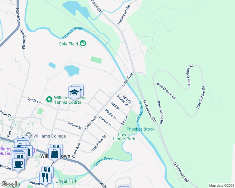 map of restaurants, bars, coffee shops, grocery stores, and more near in Williamstown