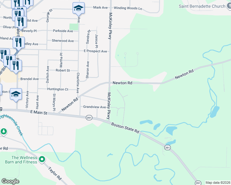 map of restaurants, bars, coffee shops, grocery stores, and more near 6260 McKinley Parkway in Hamburg