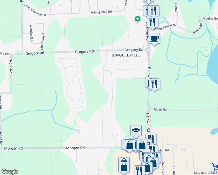 map of restaurants, bars, coffee shops, grocery stores, and more near 3537 Gregory Road in Orion Township