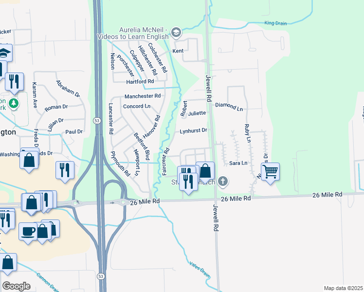 map of restaurants, bars, coffee shops, grocery stores, and more near 57287 Beaconsfield Road in Washington