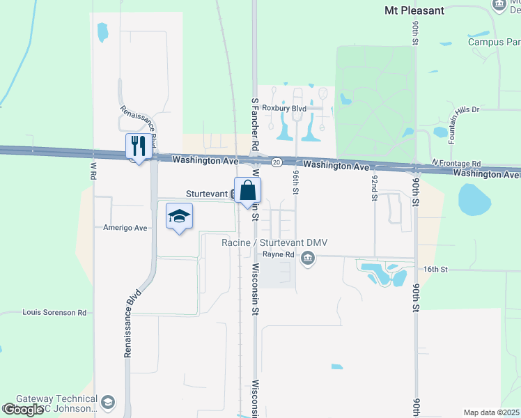 map of restaurants, bars, coffee shops, grocery stores, and more near 1681 Wisconsin Street in Sturtevant