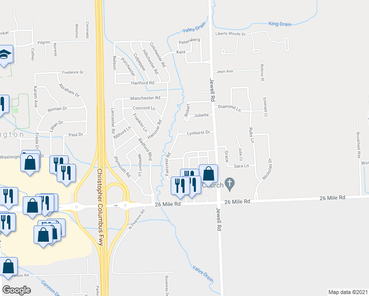 map of restaurants, bars, coffee shops, grocery stores, and more near 57155 Beaconsfield Road in Washington