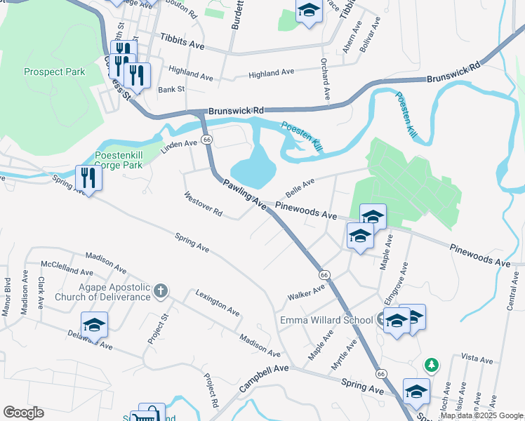map of restaurants, bars, coffee shops, grocery stores, and more near in Troy