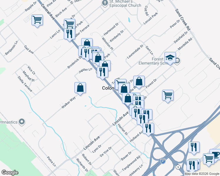 map of restaurants, bars, coffee shops, grocery stores, and more near in Albany County