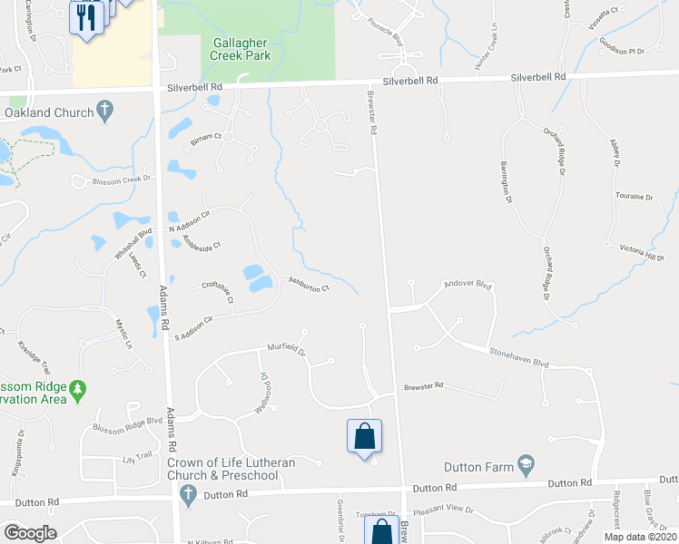 map of restaurants, bars, coffee shops, grocery stores, and more near 2592 Ashburton Court in Rochester