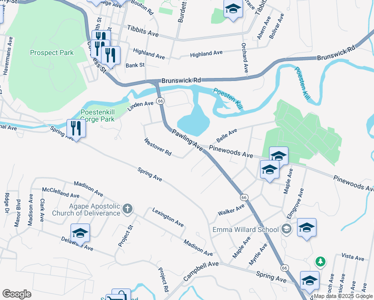map of restaurants, bars, coffee shops, grocery stores, and more near in Troy
