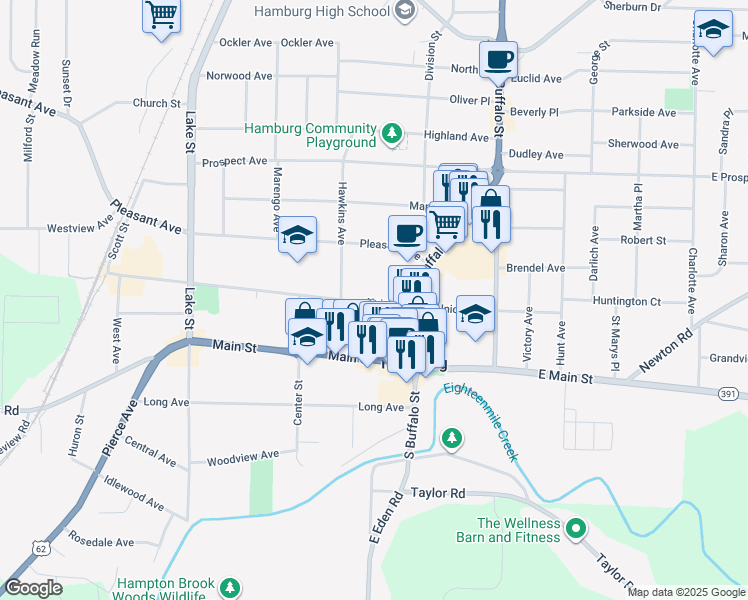 map of restaurants, bars, coffee shops, grocery stores, and more near 51 Union Street in Hamburg
