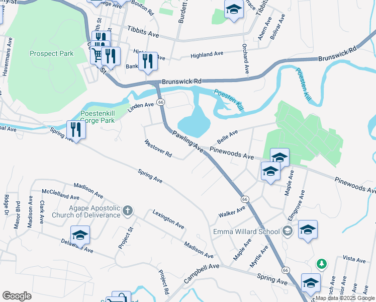 map of restaurants, bars, coffee shops, grocery stores, and more near in Troy