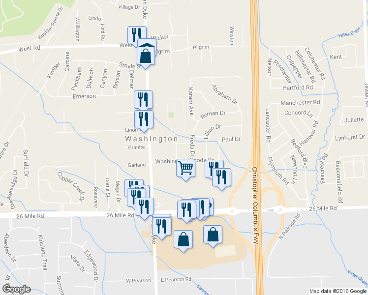 map of restaurants, bars, coffee shops, grocery stores, and more near 8244 Carole Lane in Washington