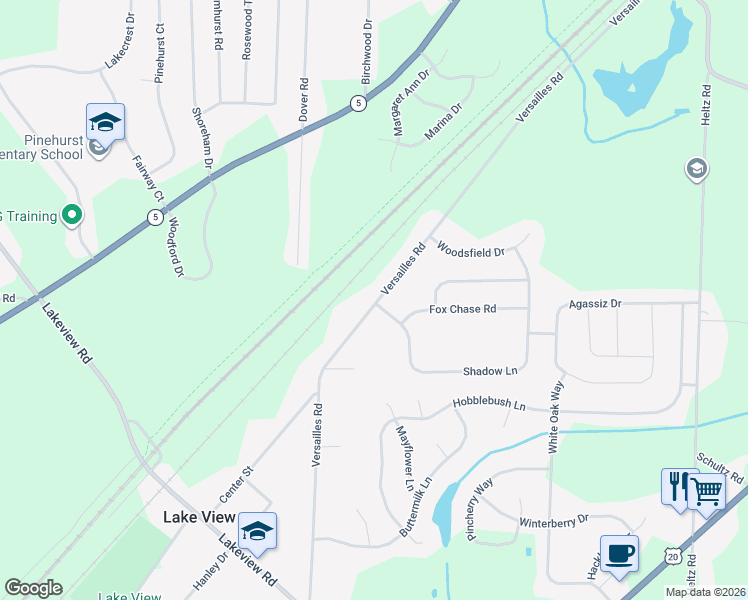 map of restaurants, bars, coffee shops, grocery stores, and more near 6207 Versailles Plank Road in Lake View