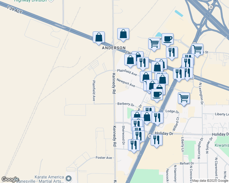 map of restaurants, bars, coffee shops, grocery stores, and more near 3000 Kennedy Road in Janesville