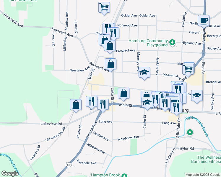 map of restaurants, bars, coffee shops, grocery stores, and more near 285 Union Street in Hamburg