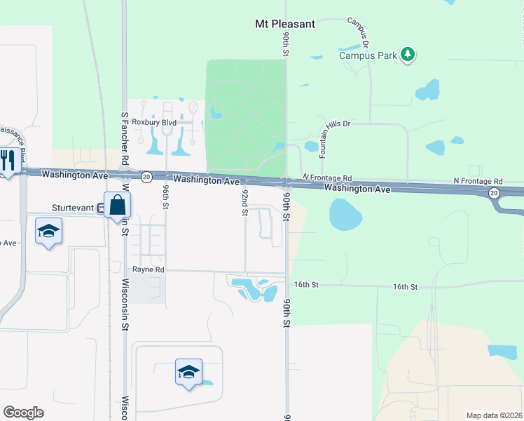 map of restaurants, bars, coffee shops, grocery stores, and more near 1503 92nd Street in Sturtevant