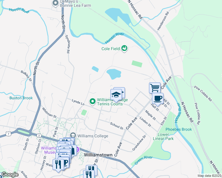 map of restaurants, bars, coffee shops, grocery stores, and more near 140 Church Street in Williamstown