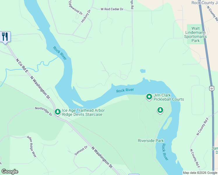 map of restaurants, bars, coffee shops, grocery stores, and more near 2201 North Crystal Springs Road in Janesville