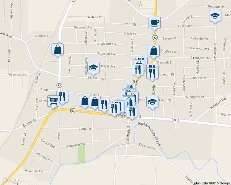 map of restaurants, bars, coffee shops, grocery stores, and more near 51 Union Street in Hamburg