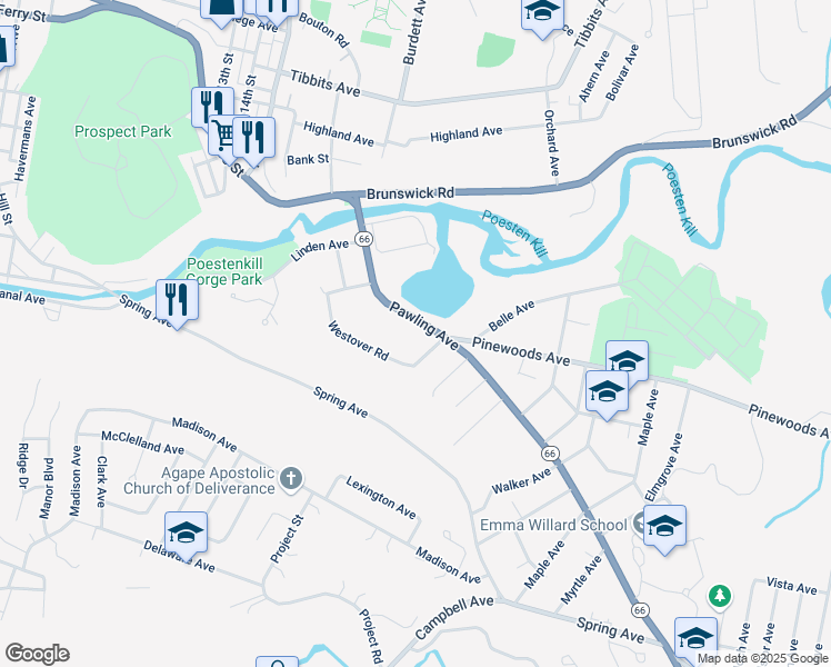 map of restaurants, bars, coffee shops, grocery stores, and more near in Troy
