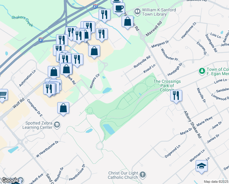 map of restaurants, bars, coffee shops, grocery stores, and more near 6 Winners Circle in Albany