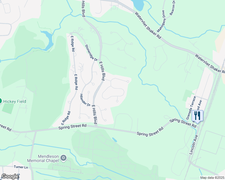 map of restaurants, bars, coffee shops, grocery stores, and more near 5 Cheshire Way in Albany