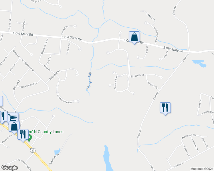 map of restaurants, bars, coffee shops, grocery stores, and more near 7519 Antoinette Court in Schenectady