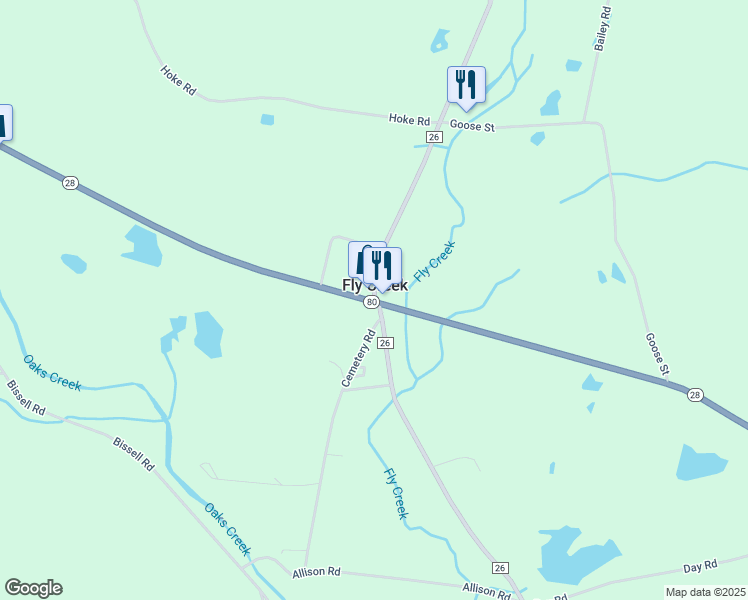 map of restaurants, bars, coffee shops, grocery stores, and more near in Fly Creek