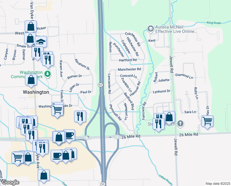 map of restaurants, bars, coffee shops, grocery stores, and more near 11088 Milford Lane in Washington