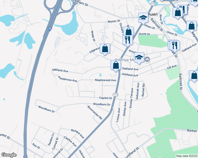 map of restaurants, bars, coffee shops, grocery stores, and more near 28 Maplewood Avenue in Methuen
