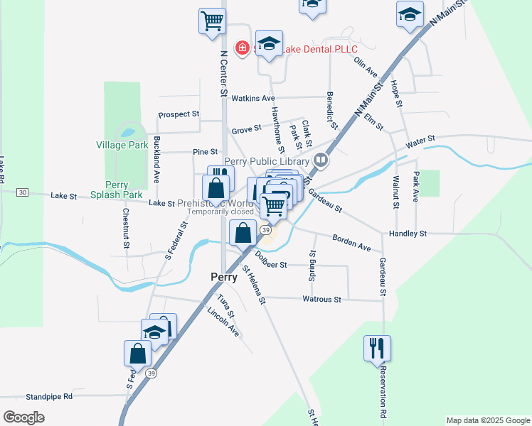 map of restaurants, bars, coffee shops, grocery stores, and more near 12-16 Lake St in Perry