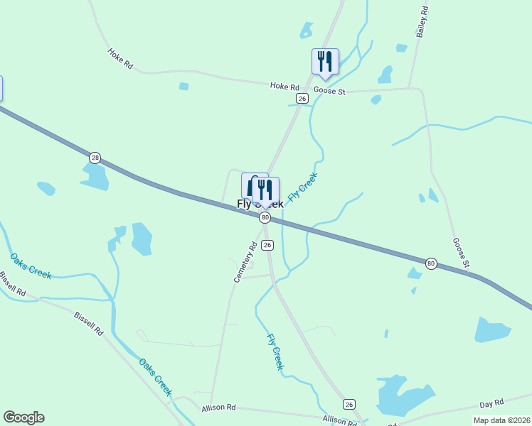 map of restaurants, bars, coffee shops, grocery stores, and more near in Fly Creek