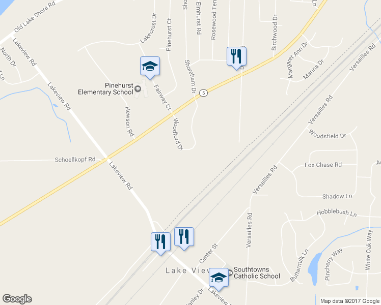 map of restaurants, bars, coffee shops, grocery stores, and more near 6135 Woodford Drive in Lake View