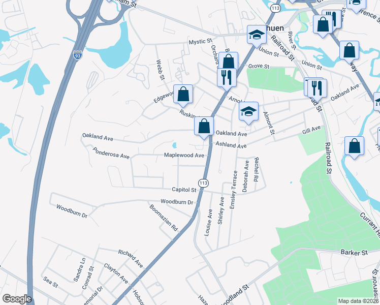 map of restaurants, bars, coffee shops, grocery stores, and more near 12 Maplewood Avenue in Methuen