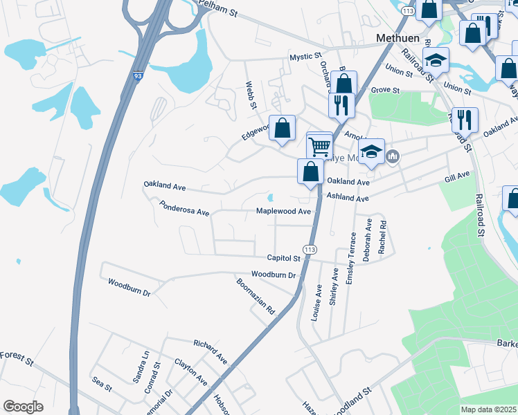map of restaurants, bars, coffee shops, grocery stores, and more near 28 Maplewood Avenue in Methuen