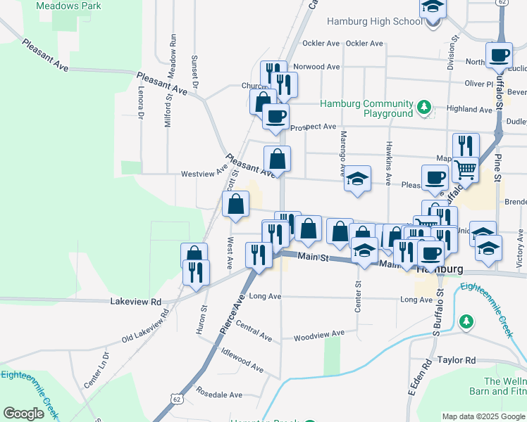 map of restaurants, bars, coffee shops, grocery stores, and more near 285 Union Street in Hamburg