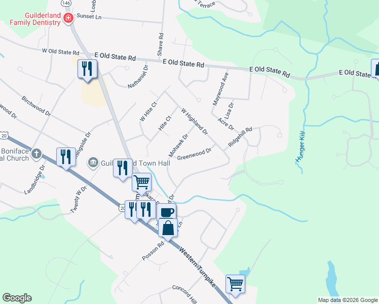 map of restaurants, bars, coffee shops, grocery stores, and more near 214 Greenwood Drive in Schenectady