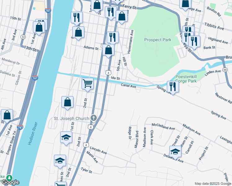 map of restaurants, bars, coffee shops, grocery stores, and more near 1004 5th Avenue in Troy