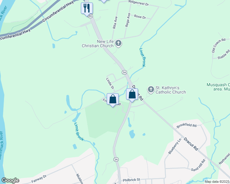 map of restaurants, bars, coffee shops, grocery stores, and more near 2 Linda Street in Hudson