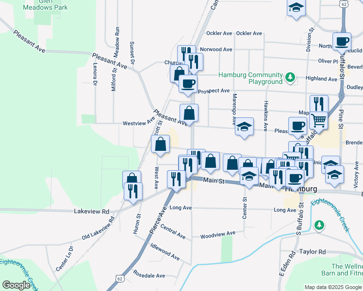 map of restaurants, bars, coffee shops, grocery stores, and more near 285 Union Street in Hamburg