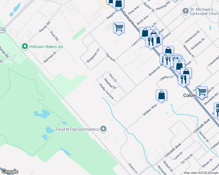 map of restaurants, bars, coffee shops, grocery stores, and more near 6 Mayhall Street in Colonie