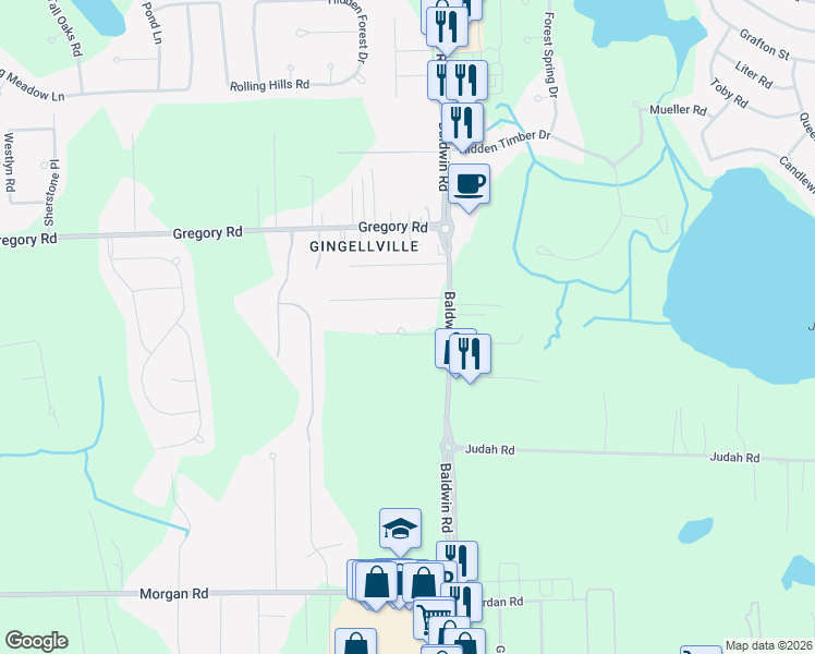 map of restaurants, bars, coffee shops, grocery stores, and more near 3344 Gingell Drive in Orion charter Township