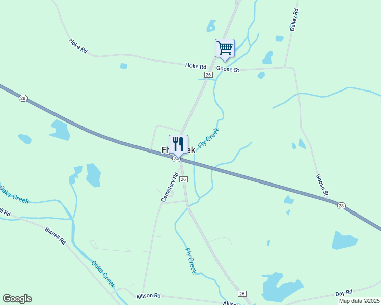 map of restaurants, bars, coffee shops, grocery stores, and more near 6208 New York 28 in Fly Creek