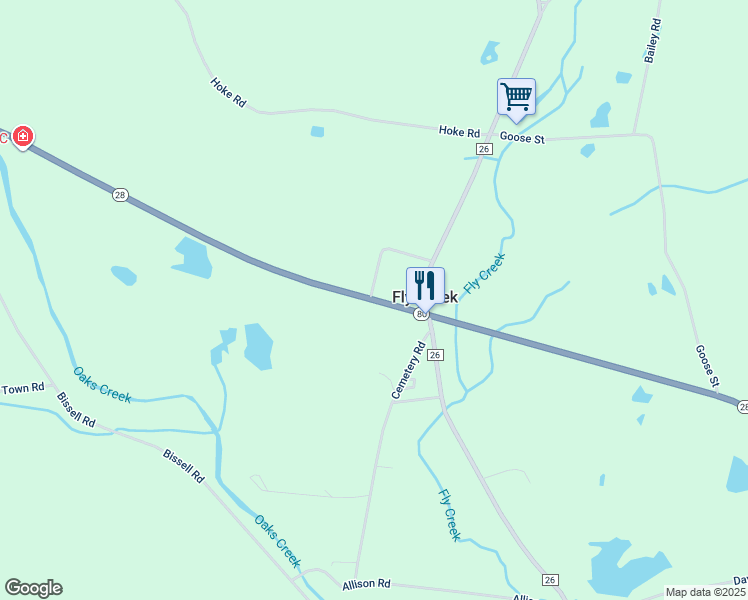 map of restaurants, bars, coffee shops, grocery stores, and more near New York 80 in Fly Creek