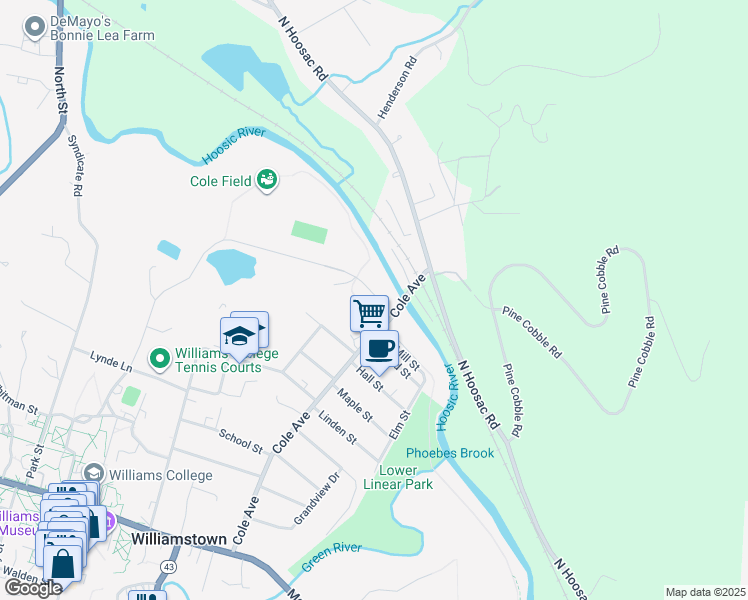 map of restaurants, bars, coffee shops, grocery stores, and more near 377 Stetson Road in Williamstown