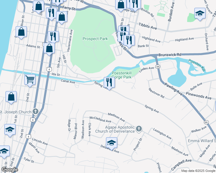 map of restaurants, bars, coffee shops, grocery stores, and more near 10 Spring Avenue in Troy