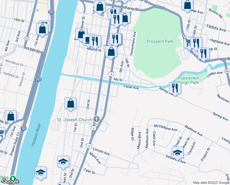 map of restaurants, bars, coffee shops, grocery stores, and more near 1004 5th Avenue in Troy