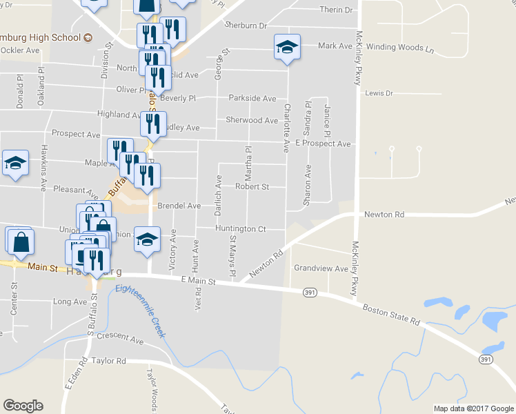 map of restaurants, bars, coffee shops, grocery stores, and more near 33 Martha Place in Hamburg