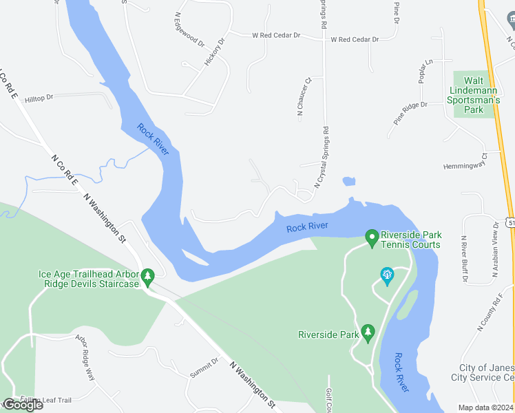 map of restaurants, bars, coffee shops, grocery stores, and more near 2120 West Crystal Springs Road in Janesville