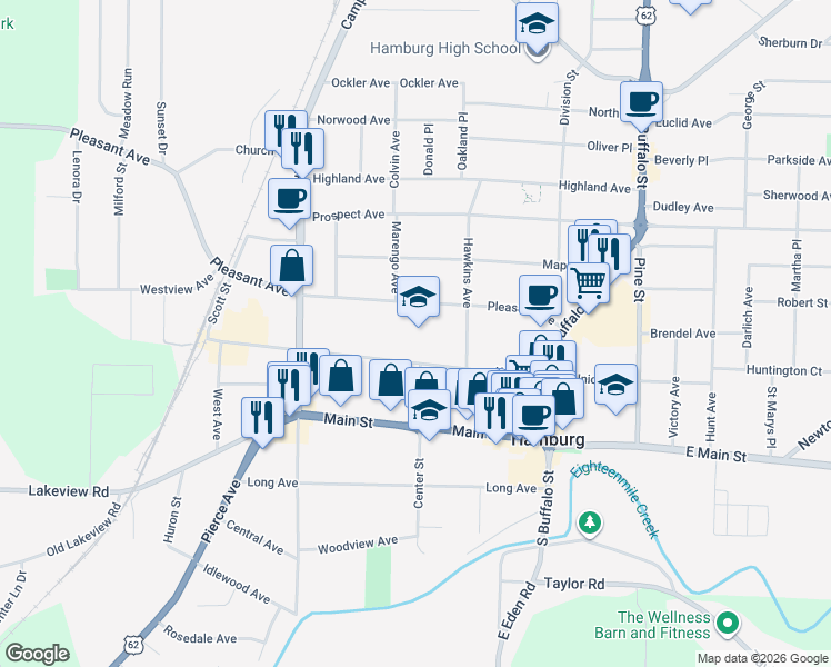 map of restaurants, bars, coffee shops, grocery stores, and more near 150 Pleasant Avenue in Hamburg